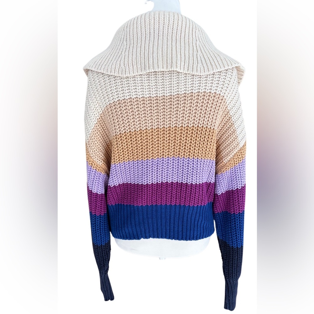 Aerie Colorblock Striped Double Zip Chunky Knit Sweater multi-color designs XL. - Picture 7 of 10